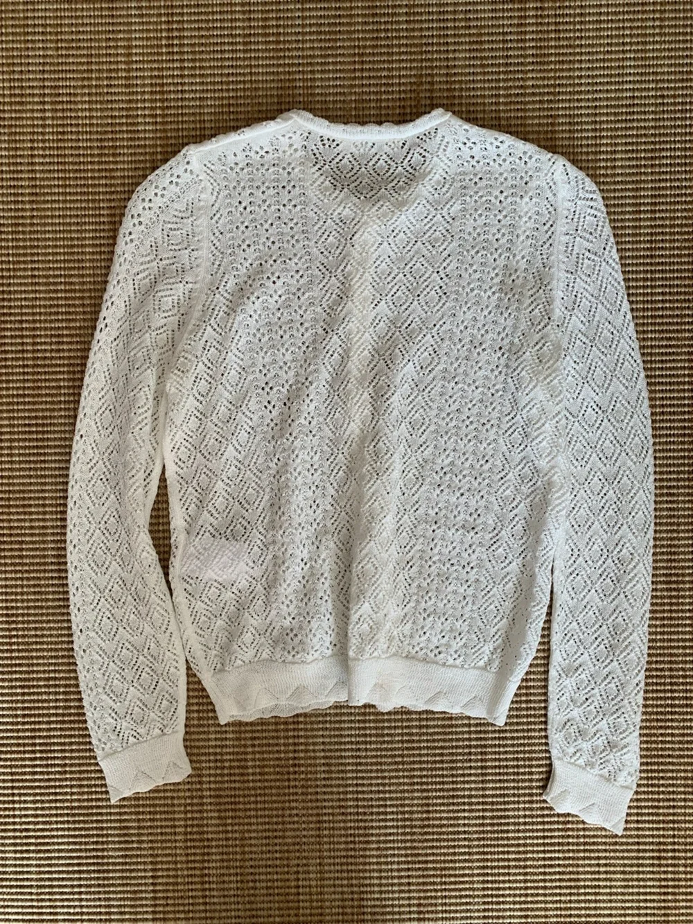Doen Diane Pointelle Lace Crochet Button Knit Cardigan Sweater Top Ivory White